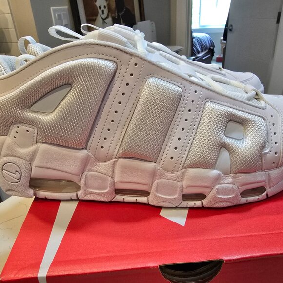 Nike Air More Uptempo Low White-White-White Triple White Sz 10.5 [FZ3055-100] - Picture 5 of 14